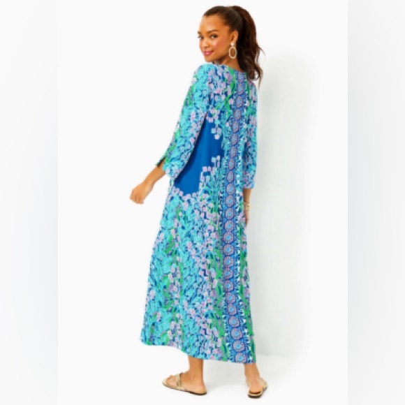 NWT Lilly Pulitzer Noland Maxi Dress Seacret Escape Engineered Woven Maxi Dress - Picture 3 of 13